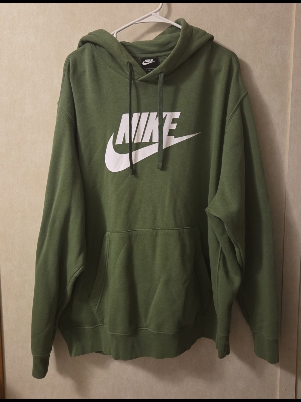 Nike Olive Green Pullover Hoodie with White Swoosh Logo